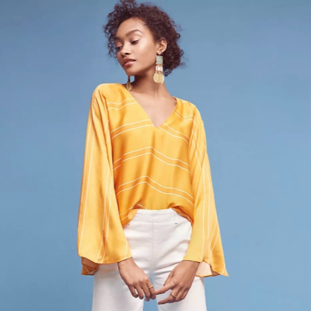 Anthropologie Gold Bell Sleeve Blouse Relaxed Fit